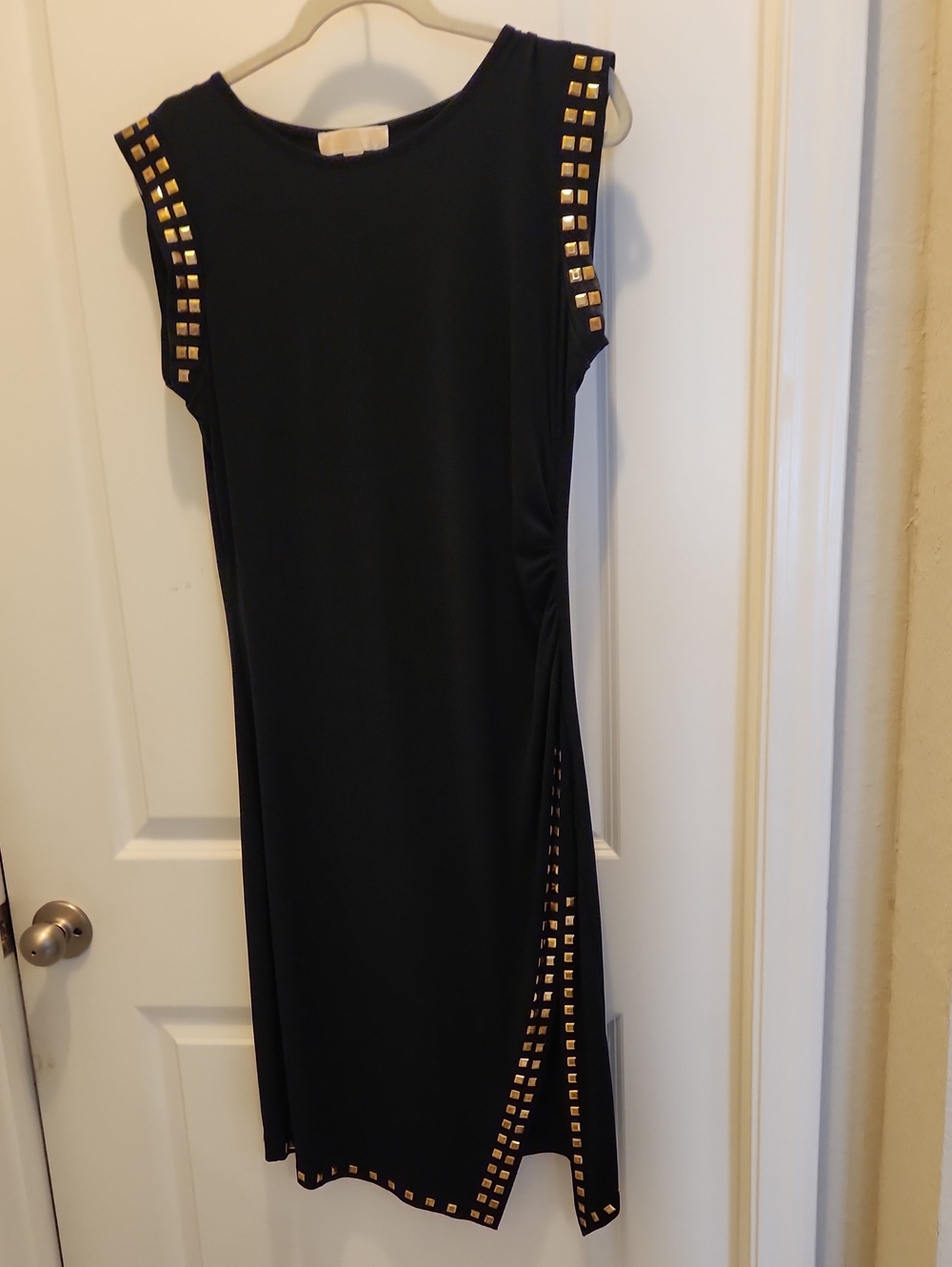 Michael Kors Black Midi Dress with Gold Stud Trim